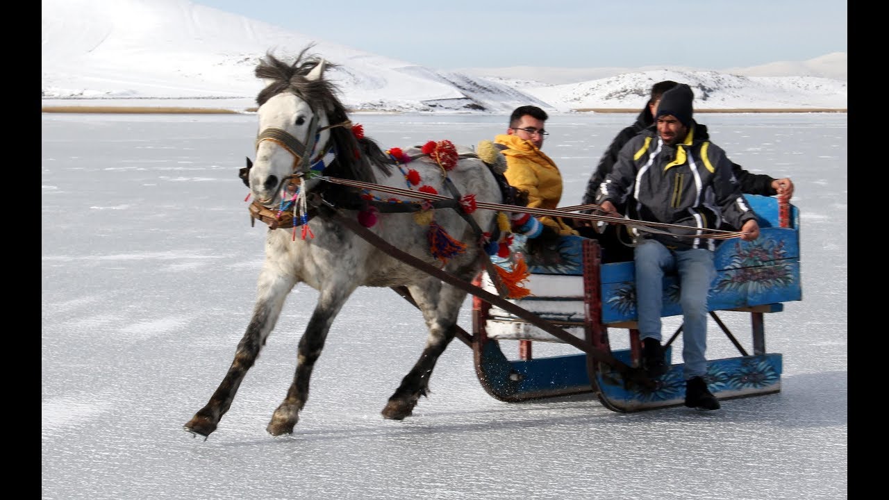 Atlı kızakla Çıldır Gölü'nde drift