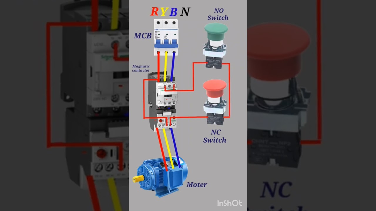 3 phase motor and NO switch and NC switch connection. 