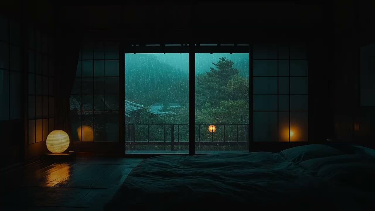 Gentle Rain on Cabin Window at Night 🌧 No Ads | Dark Room Ambience for Deep Sleep