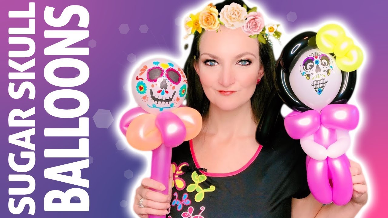 Животные из воздушных шаров с сахарными черепами на Хэллоуин и Dia De Los Muertos!