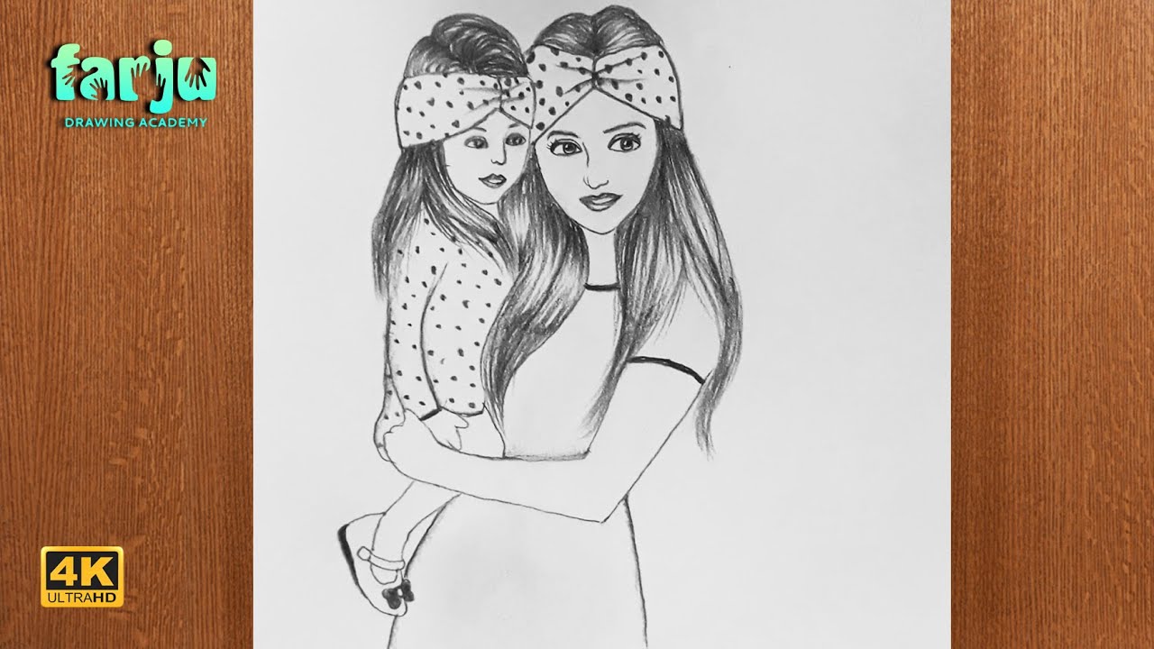 How to draw beautiful baby girl with her mom | Mothers day Spacial Video