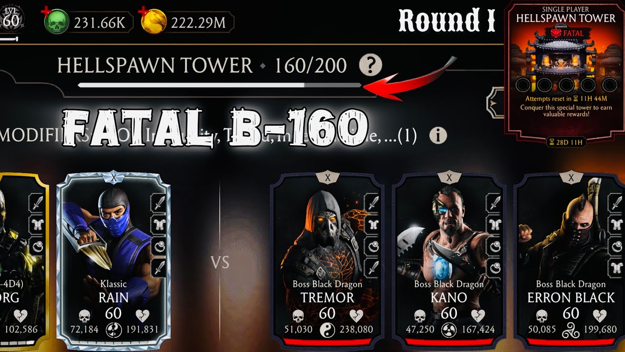 Boss Black Dragon are Hard-to-Beat | Fatal Hellspawn Tower Battle 160 Fight + Reward MK Mobile