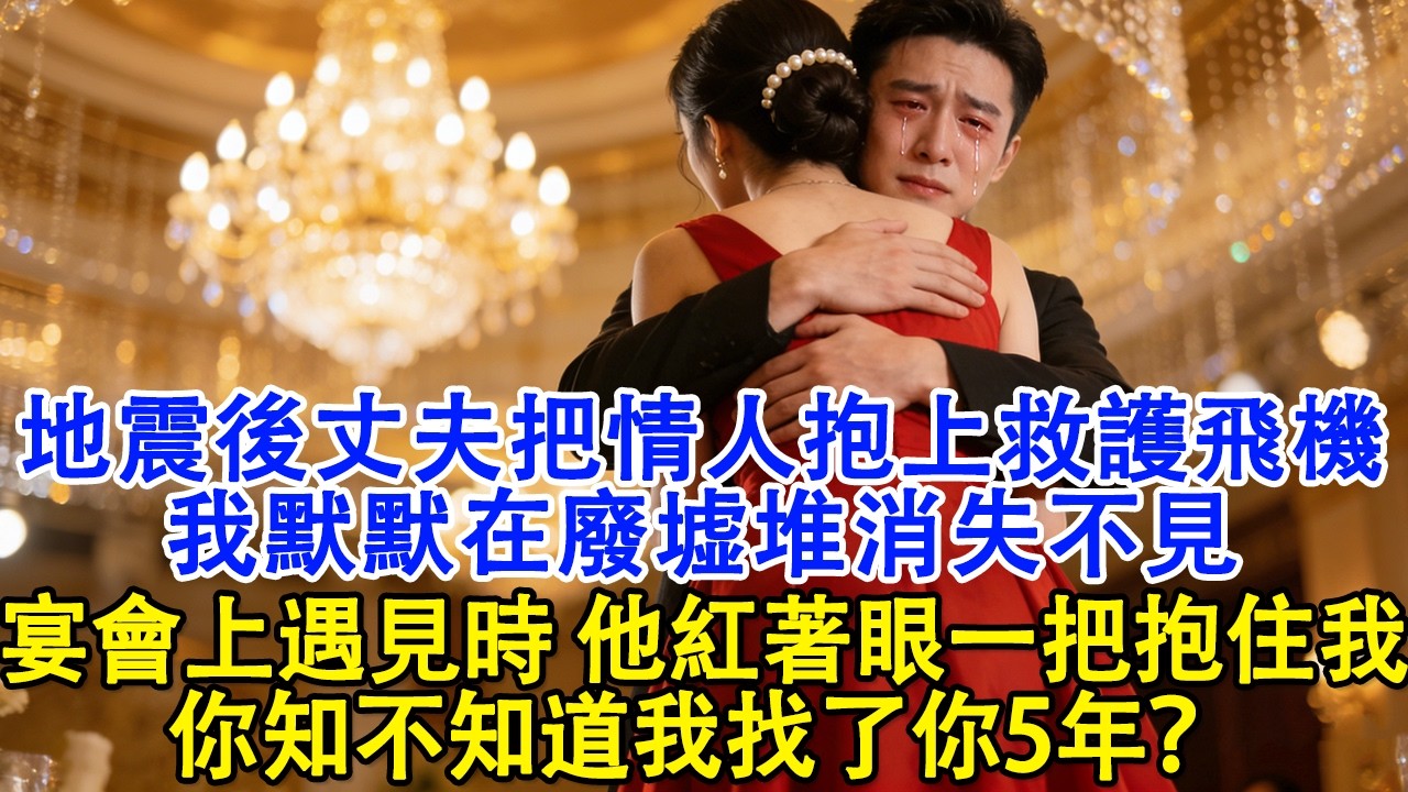 【完結爽文】地震後，丈夫把情人抱上救護飛機後，我默默在廢墟堆消失不見， 在宴會上遇見時 ，他紅著眼 一把抱住我：你知不知道我找了你5年#婆媳 #家庭 #婚姻 #情感 #情感故事 #故事 #愛情