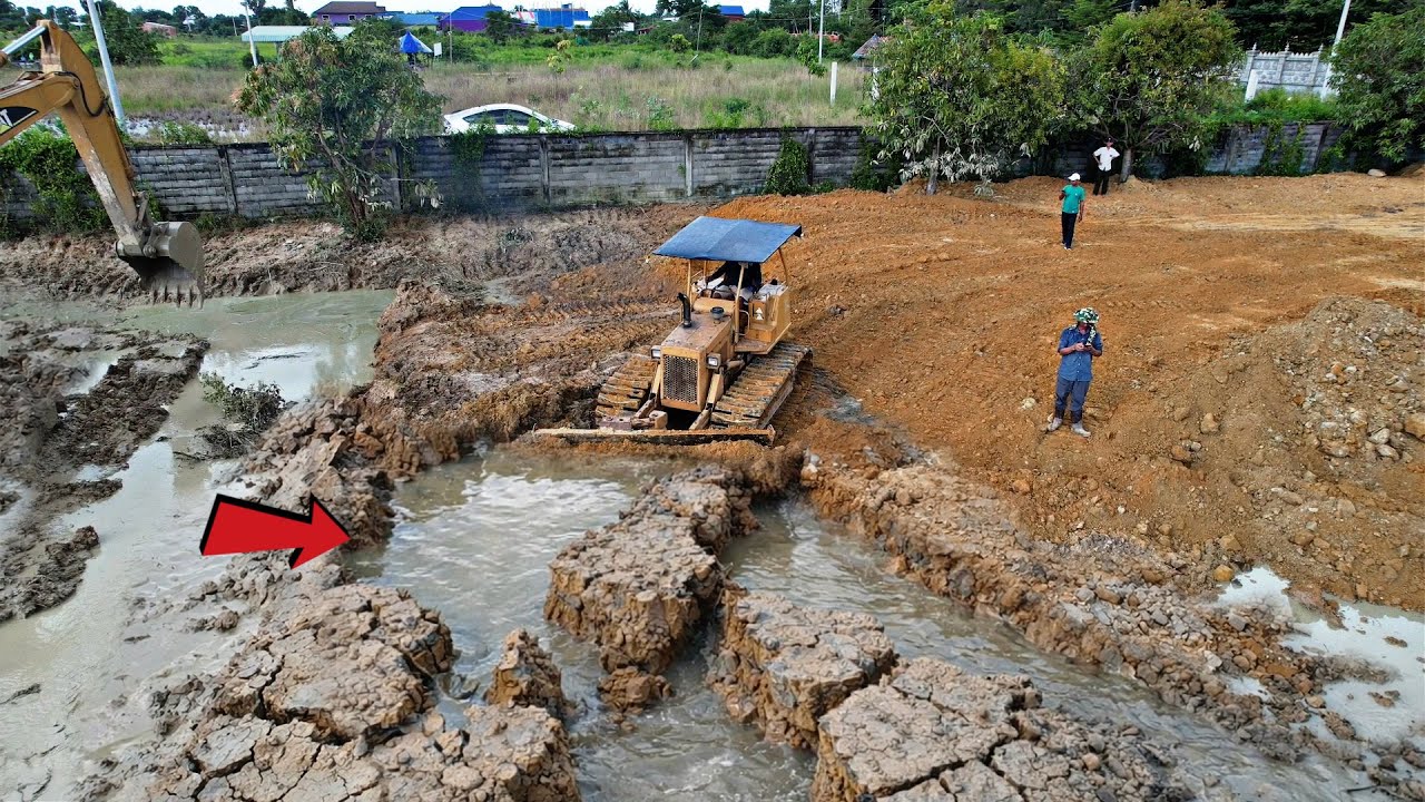 The Impressive Dozer Working With Excavator Leveling & Clearing Top Wet Land & Fill Land Up