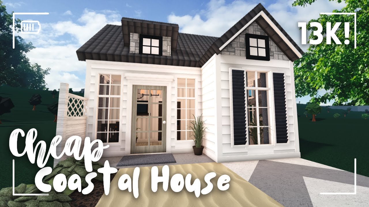 [ bloxburg ] 🌿 ꒰ 13k ꒱ no gamepass cheap coastal house ꒰ build & tour ꒱