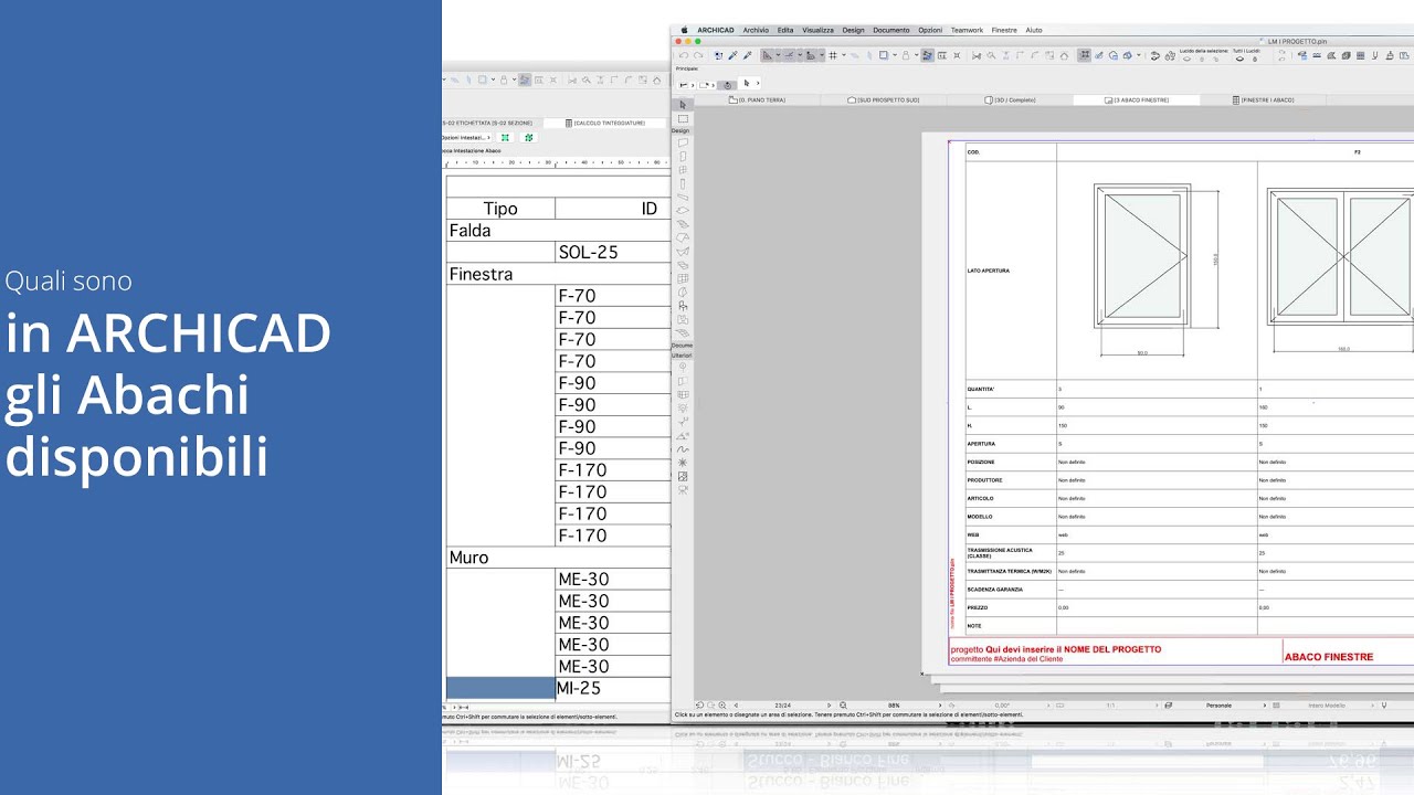 Quali sono in ARCHICAD gli Abachi disponibili