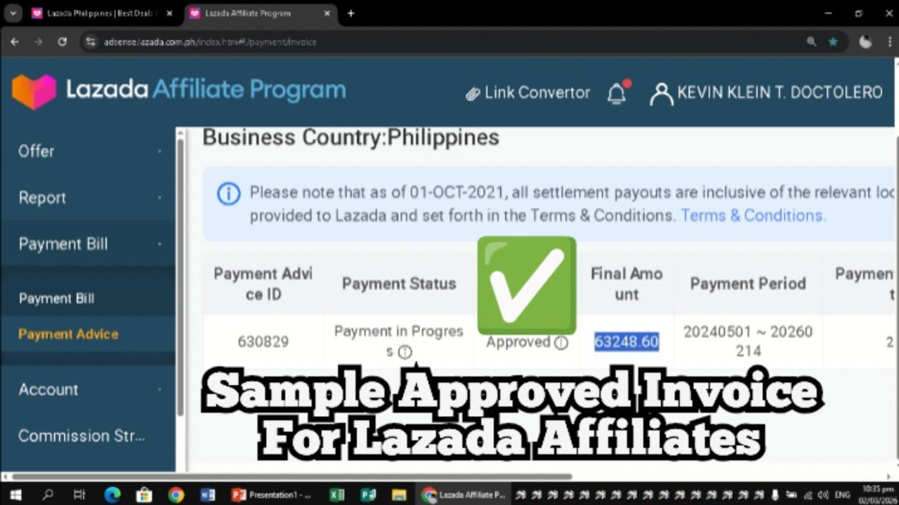 Sample Approved Invoice For Lazada Affiliates | #lazadaaffiliate 