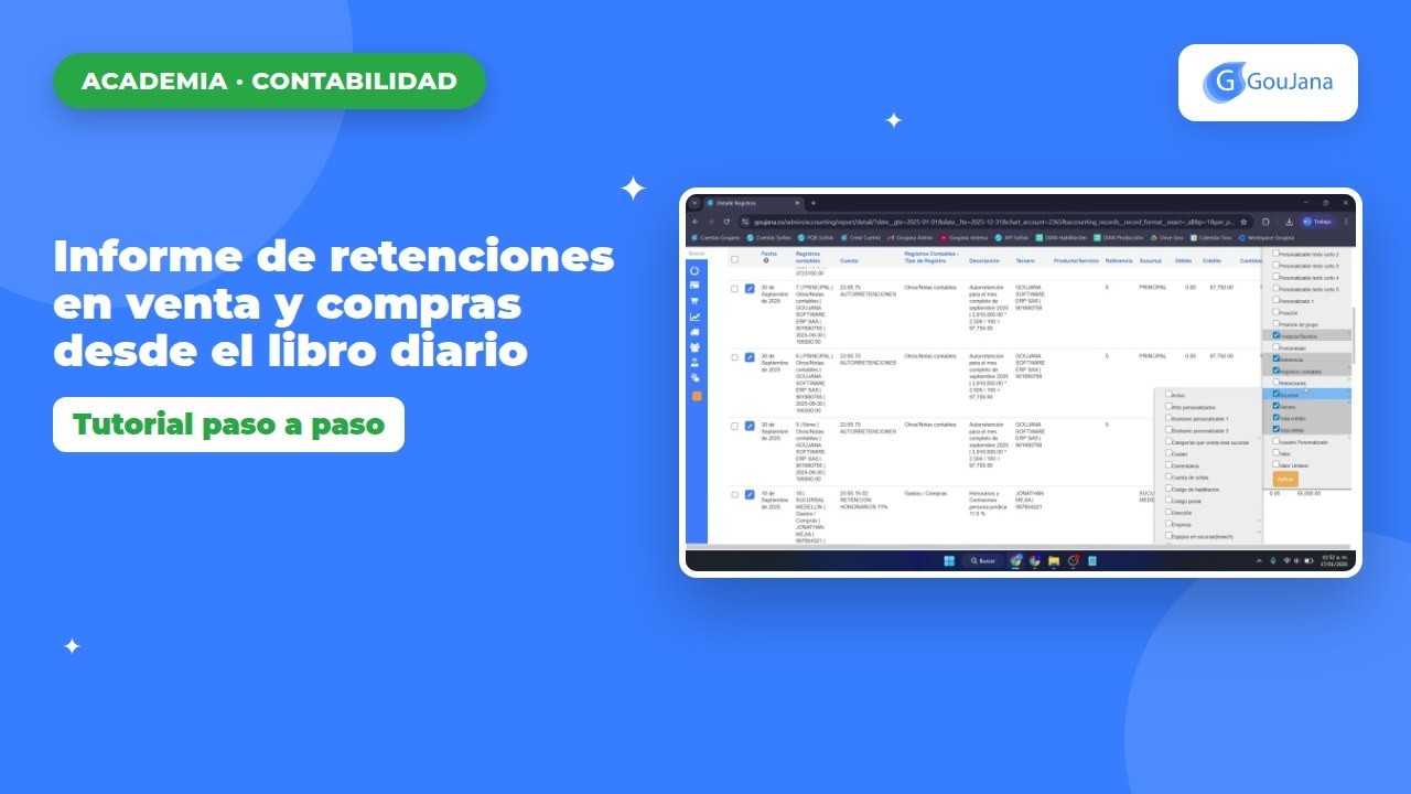 Informe de retenciones en venta y compras desde el libro diario