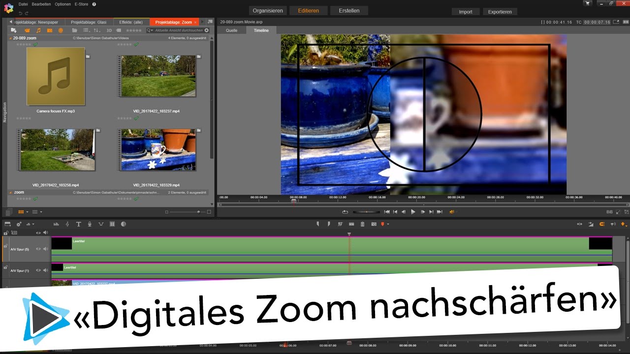 Digital Zoom schärfen Effekt in Pinnacle Studio 20 Deutsch Video Tutorial