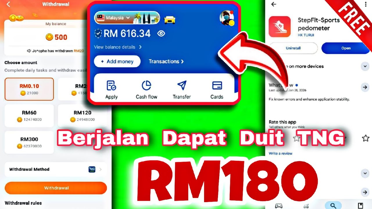 Lambat Habis !! Berjalan Sahaja Dapat duit RM180 tng ewallet Free (2026)