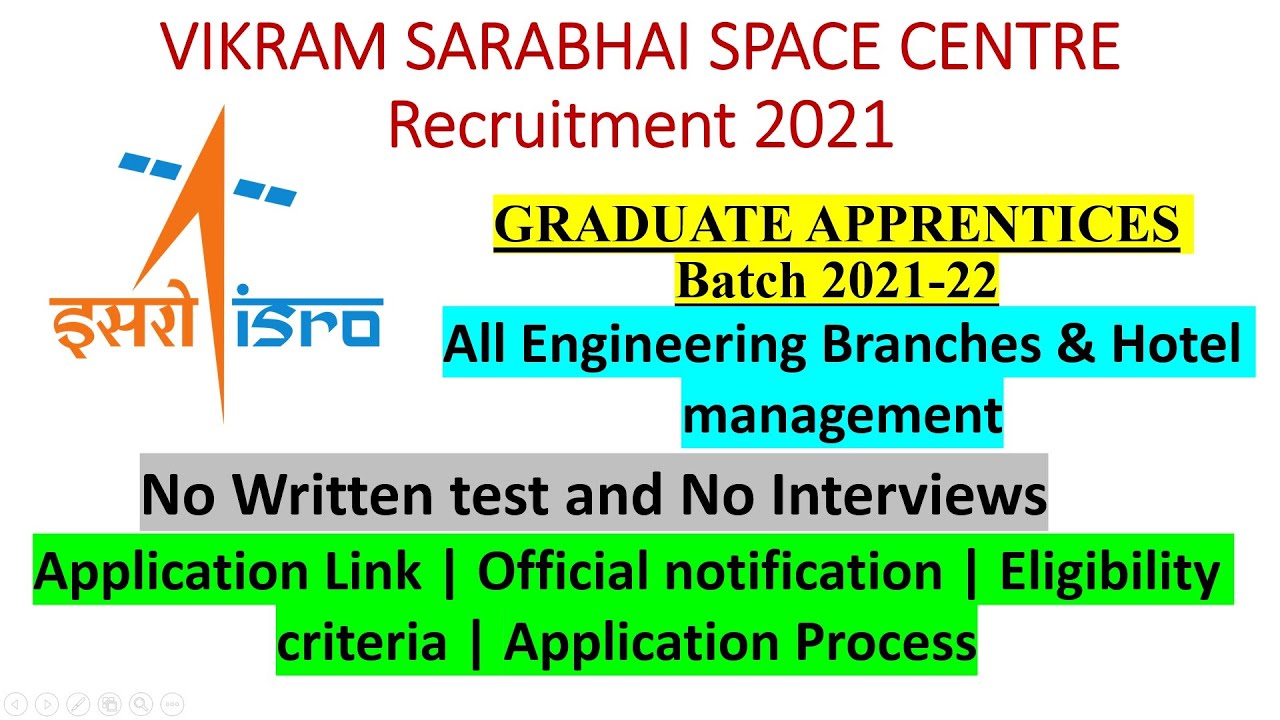 VIKRAM SARABHAI SPACE CENTRE Recruitment 2021 | ISRO APPRENTICES 2021 | VSSC Apprentices 2021
