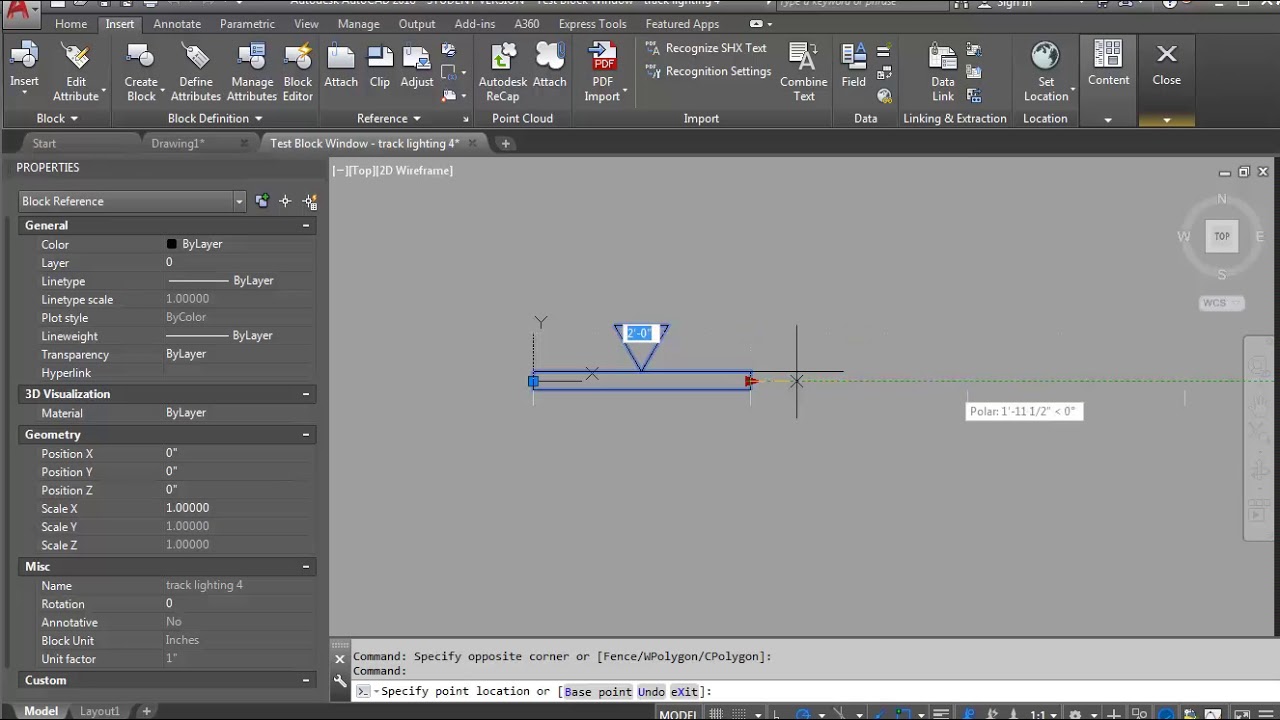 AutoCAD demo - dynamic block for track lighting