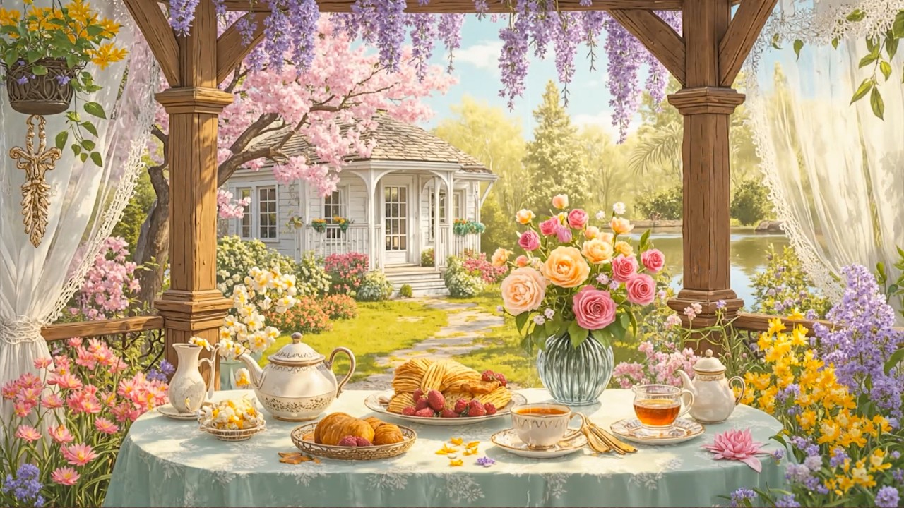 A Peaceful Morning in the Garden of an old Manor House | Jazz tunes from the 1940s pleasant | No Ads