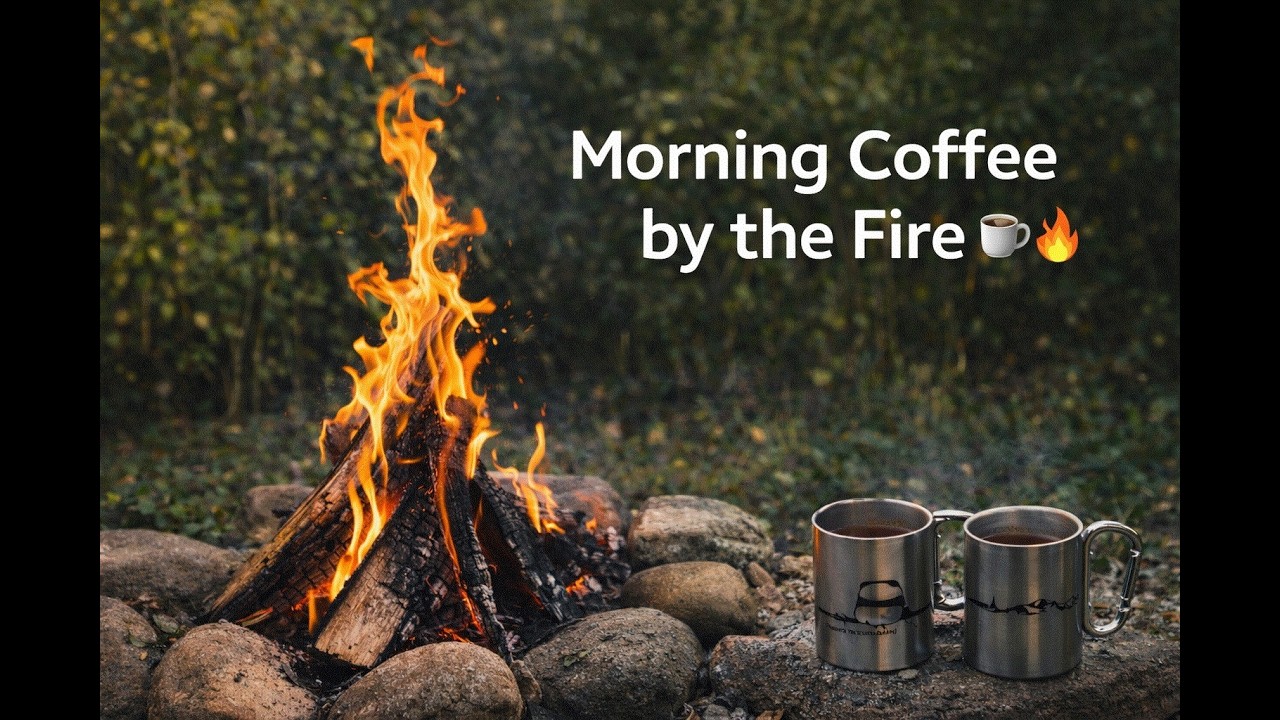Morning Coffee by the Fire ☕🔥 Calm Forest Nature Sounds | Relaxing Outdoor ASMR