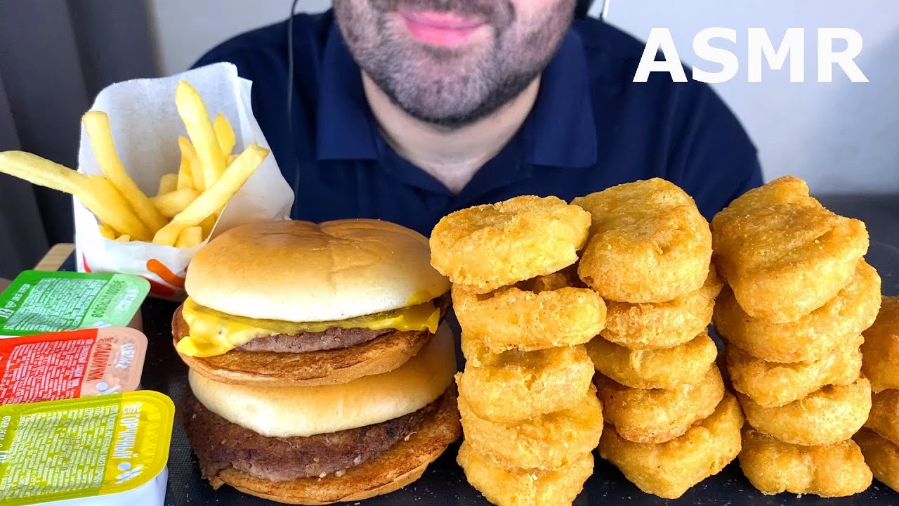 ASMR CHICKEN NUGGETS MCDONALD'S RUSSIA + CHEESEBURGER, HAMBURGER & FRIES MUKBANG (EATING SOUNDS)