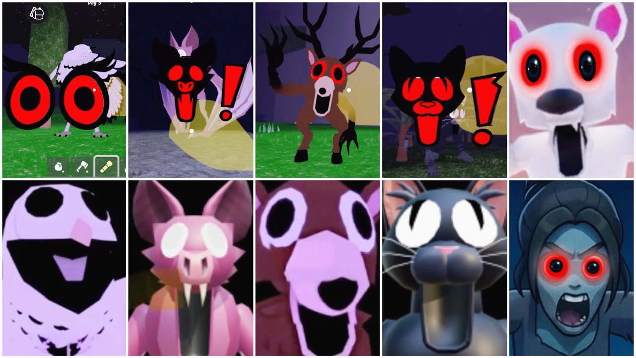 99 Nights in the forest -  Owl vs Cat vs Deer vs Bat vs Bear vs  jumpscares 
