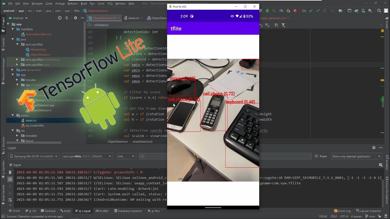 Object detection using Tensorflow Lite C API on Android