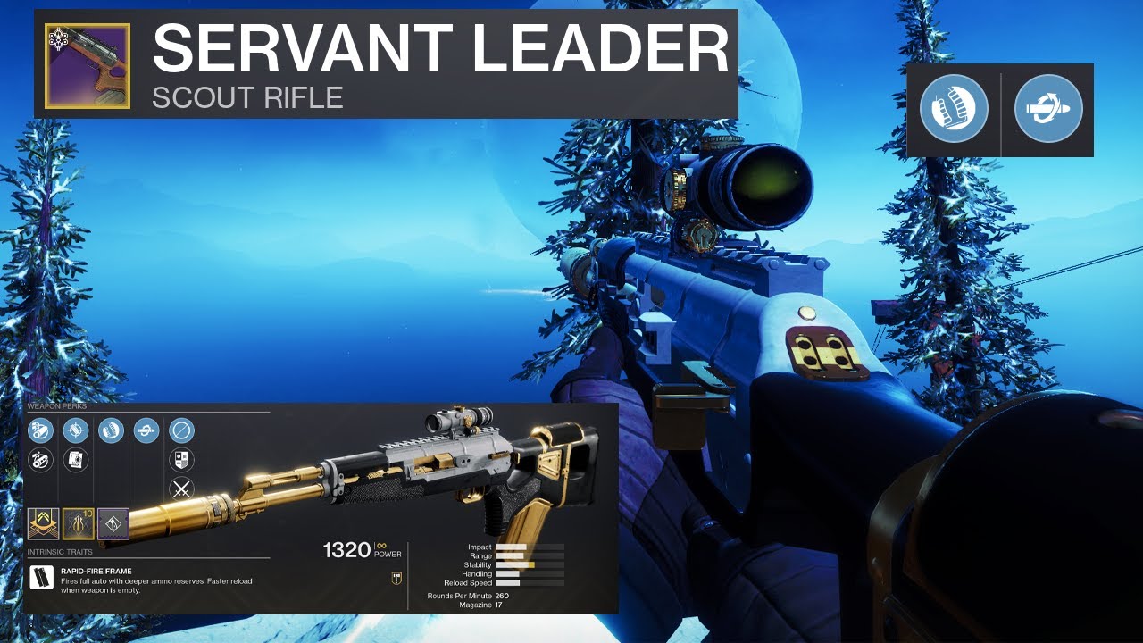 Scout rifle for close range and don't have Dead Mans Tail use this! (Servant Leader Destiny 2)