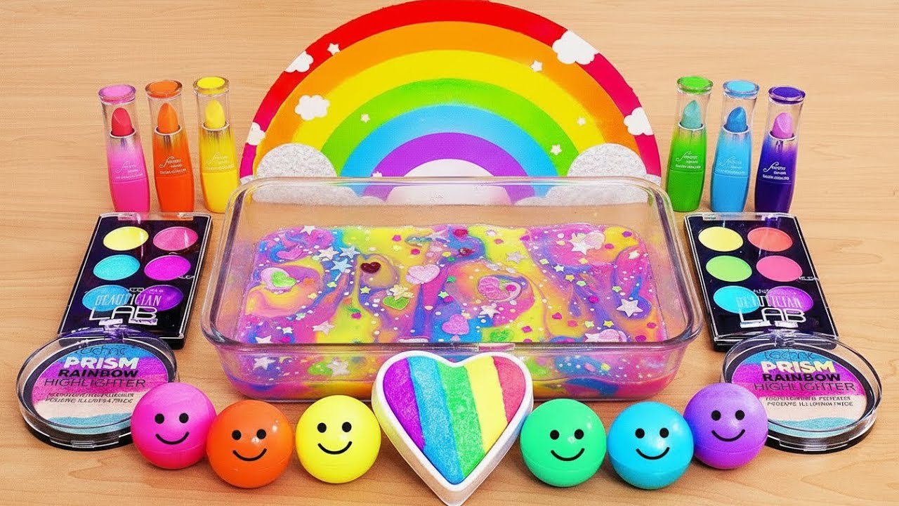 Rainbow - Mixing Makeup Eyeshadow Into Slime ASMR