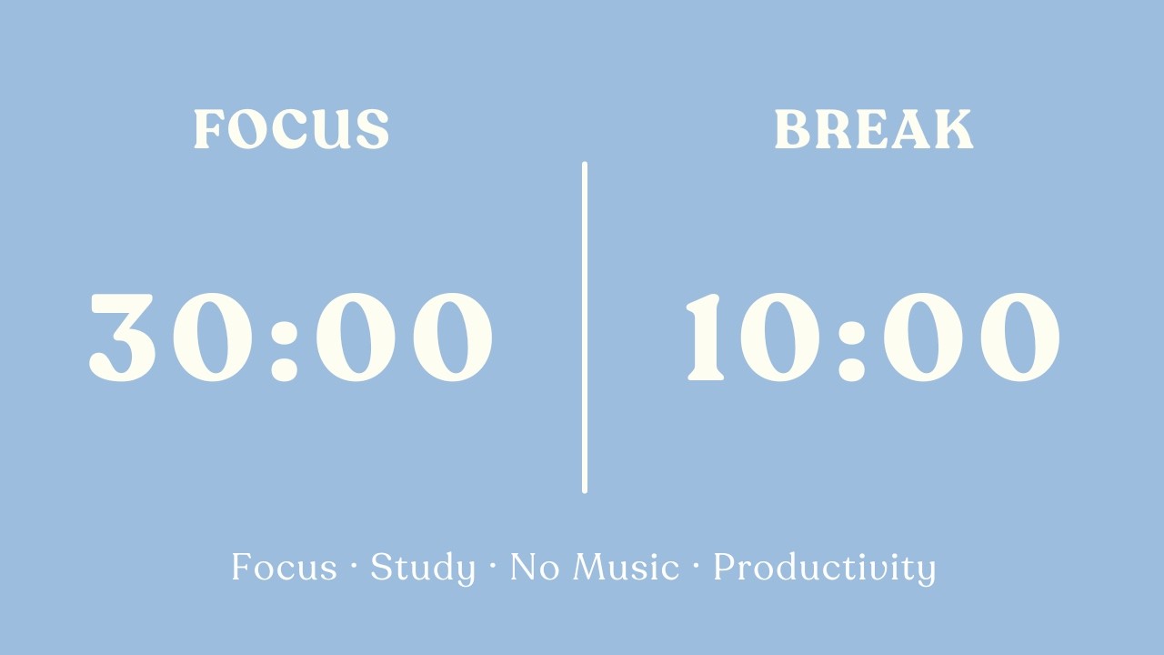 30/10 Pomodoro Timer – 3 Hours Deep Focus Study | No Music | Study With Me