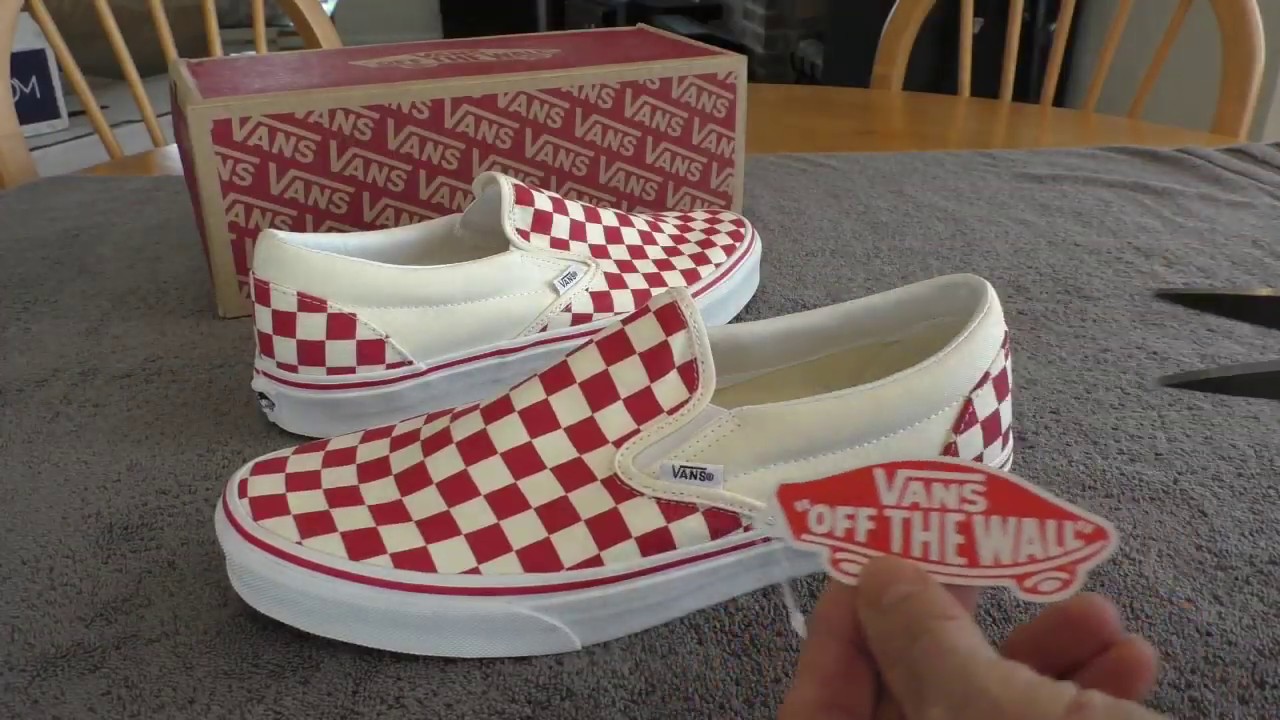 VANS Red Checkerboard SLIP-ONS skate shoe unboxing review