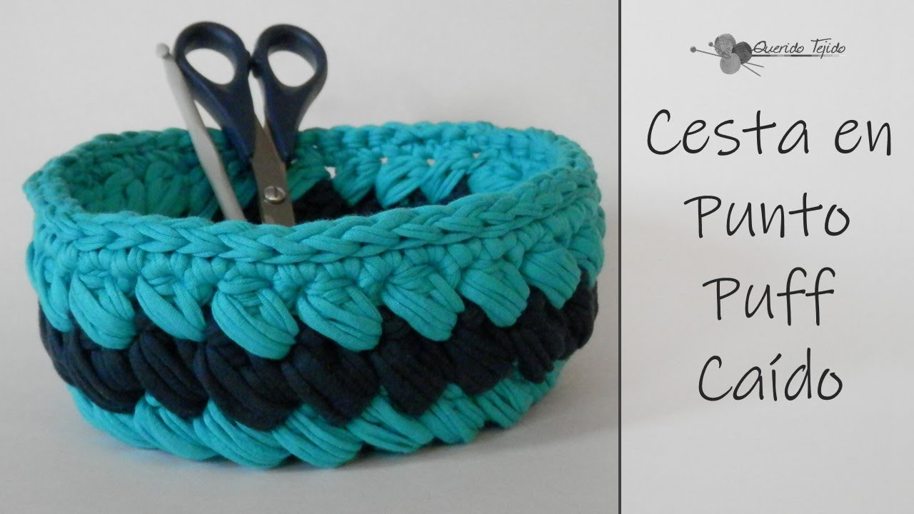 Cesta Trapillo en Punto Puff caído - Basket in a Wood Base ENGLISH SUB