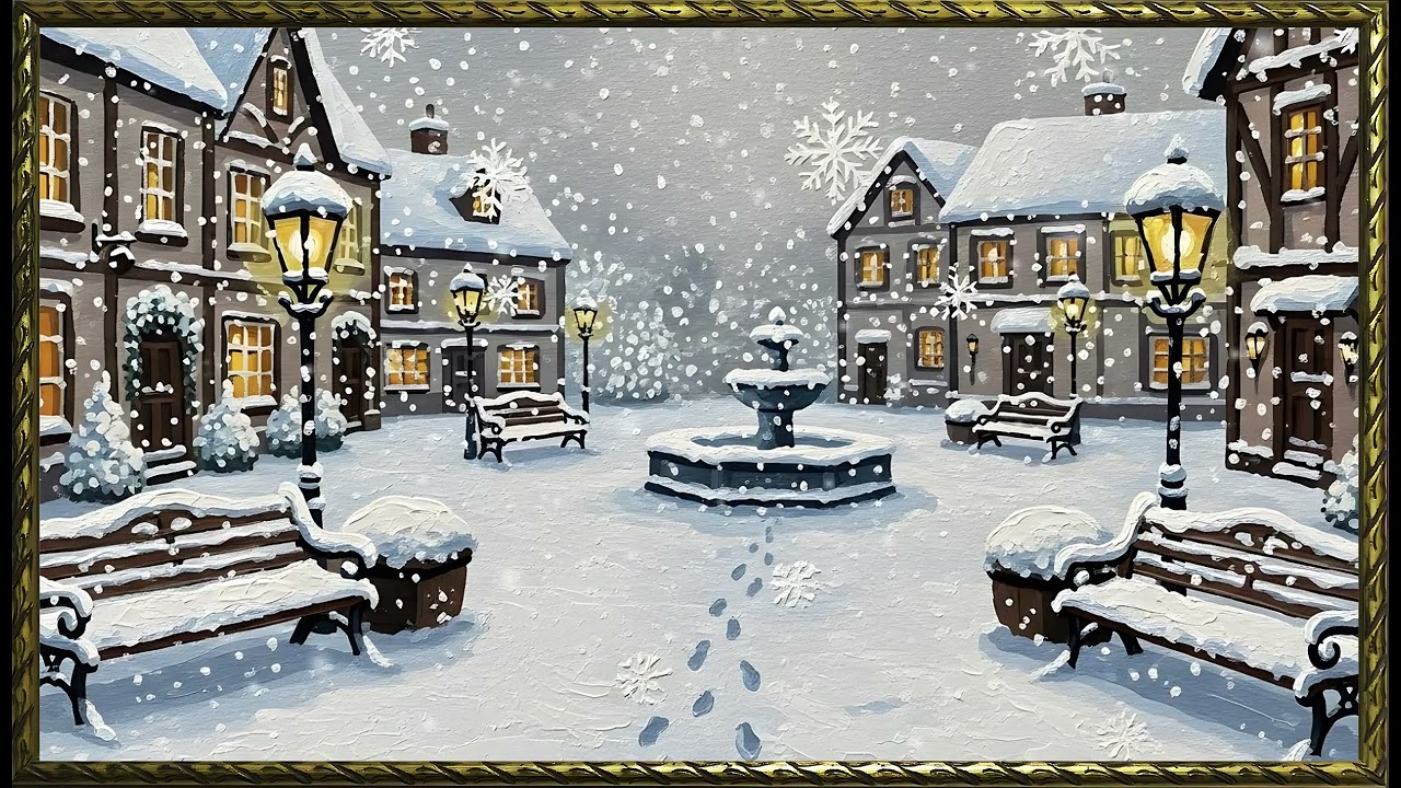 Quiet Meadow Under Gentle Snowfall| Gold Frame TV Art | Art Screensaver for TV | Wall Art