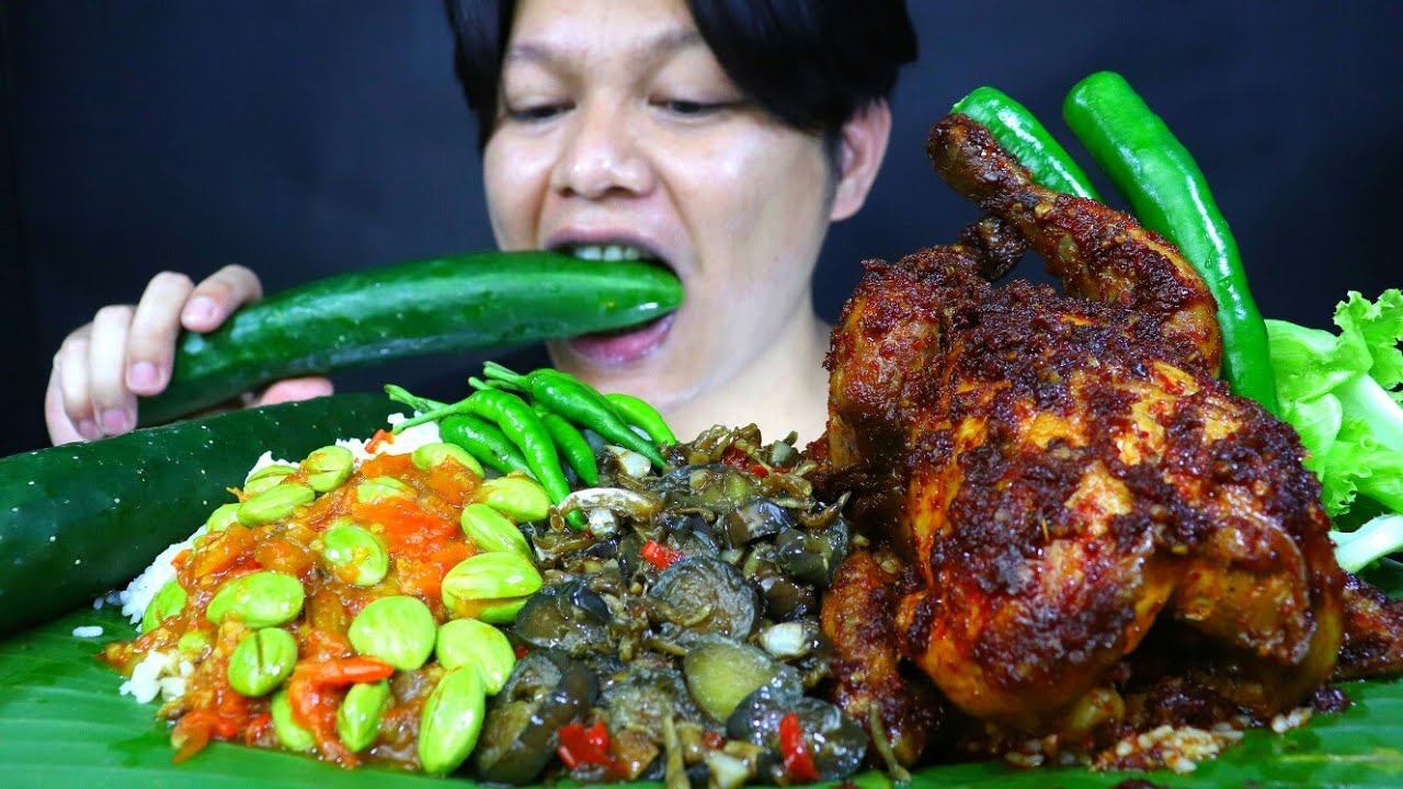 MUKBANG AYAM PEDAS BALADO SAMBAL PETE dan OSENG PEDAS TERONG IKAN TERI || MUKBANG INDONESIA