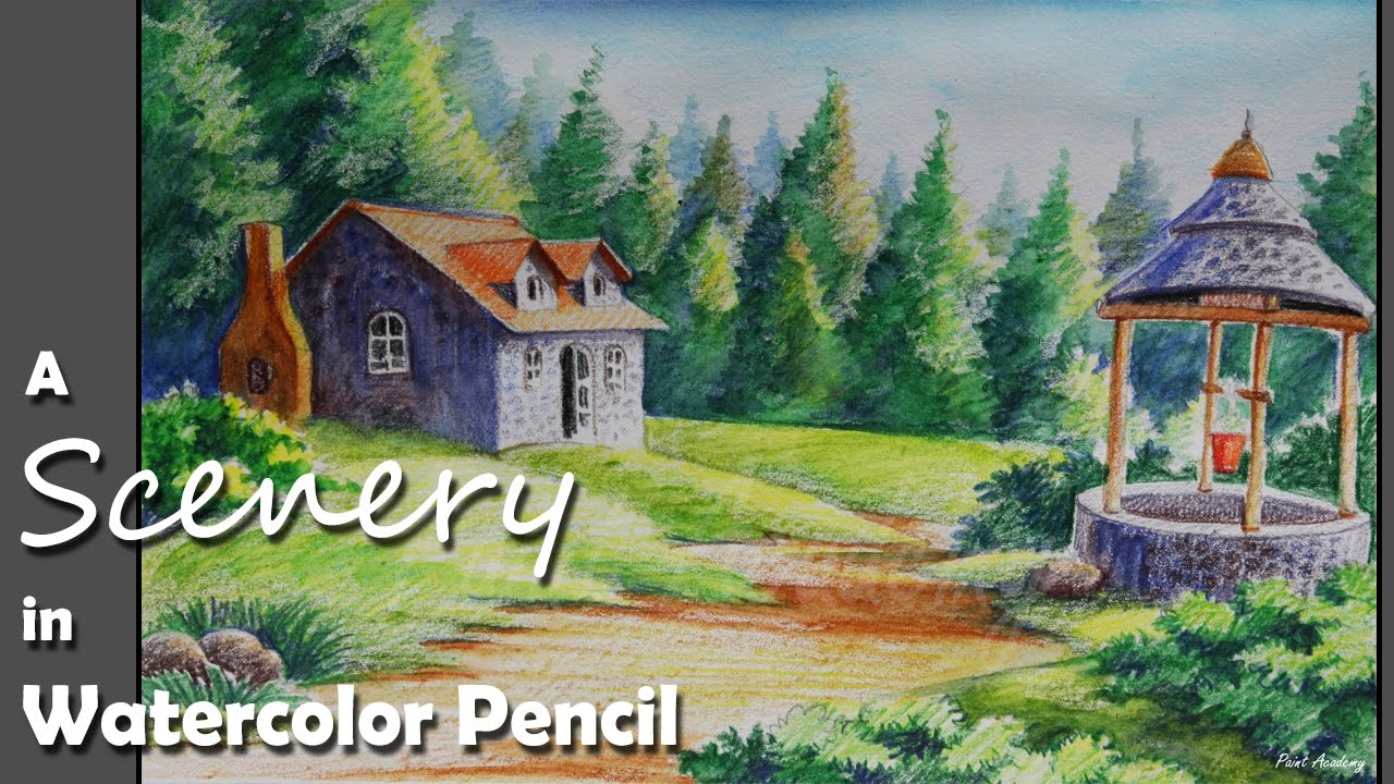 How to Paint A House Landscape in Watercolor Pencil