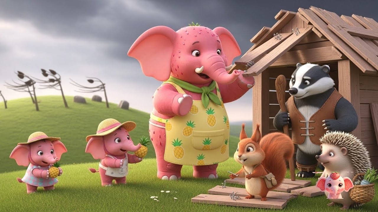 La Pandilla del Elefantito Fresa 🐘La reparación del cobertizo ventoso en la colina tormentosa