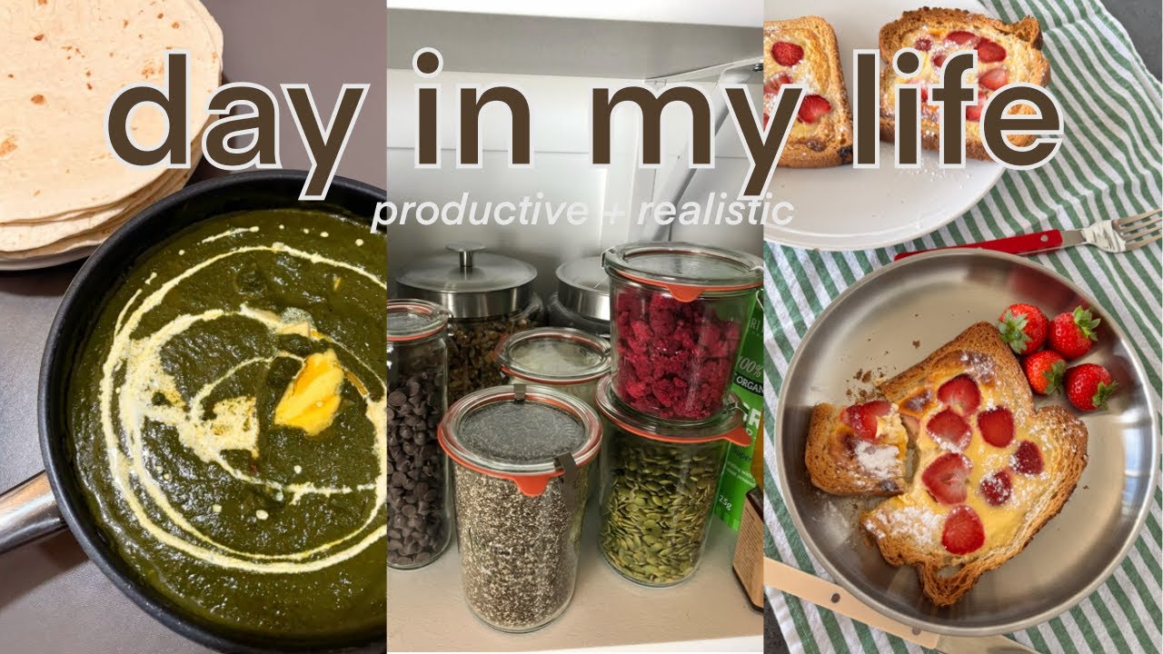 day in my life vlog *productive+realistic* cleaning pantry, custard toast & palak paneer recipe