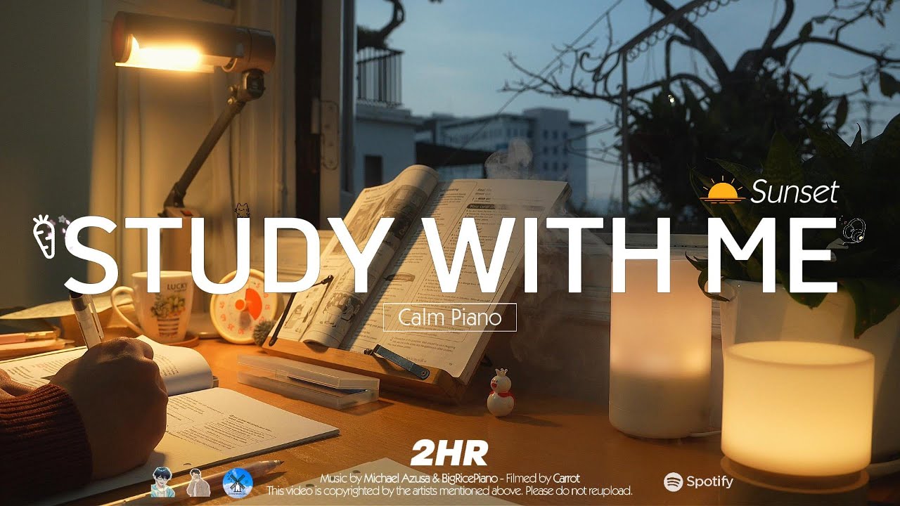 2-HOUR STUDY WITH ME at Sunset🌇 | 🎹Calm Piano | Pomodoro 50-10