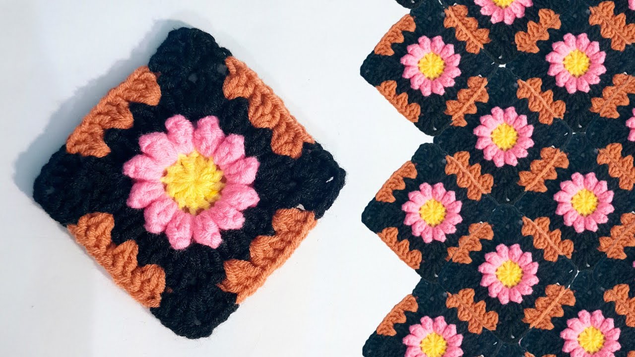 Lovley!...🥰 Granny Square crocheted stitch with a floral center. Knit combine sell#crochet#handmade