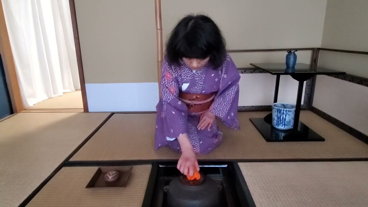 炉盆香合炭点前,四方棚ro kogo on tray fire building yohodana Omotesenke-ryu [表千家流] tea class 2022-3-12