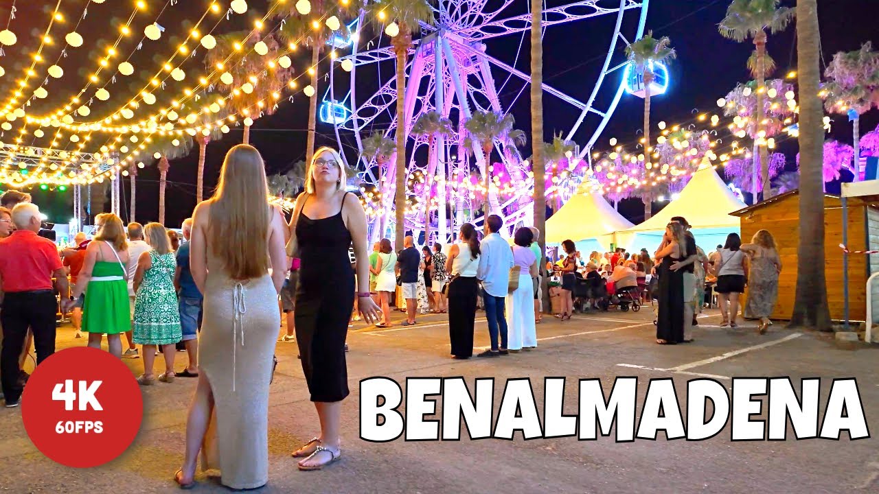 BENALMADENA Costa Summer Nightlife 🇪🇸 Malaga Spain Walking Tour [4K 60FPS]  Virgen del Carmen Feria