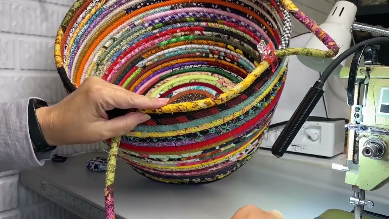 Making a big multicolored basket with handles!
