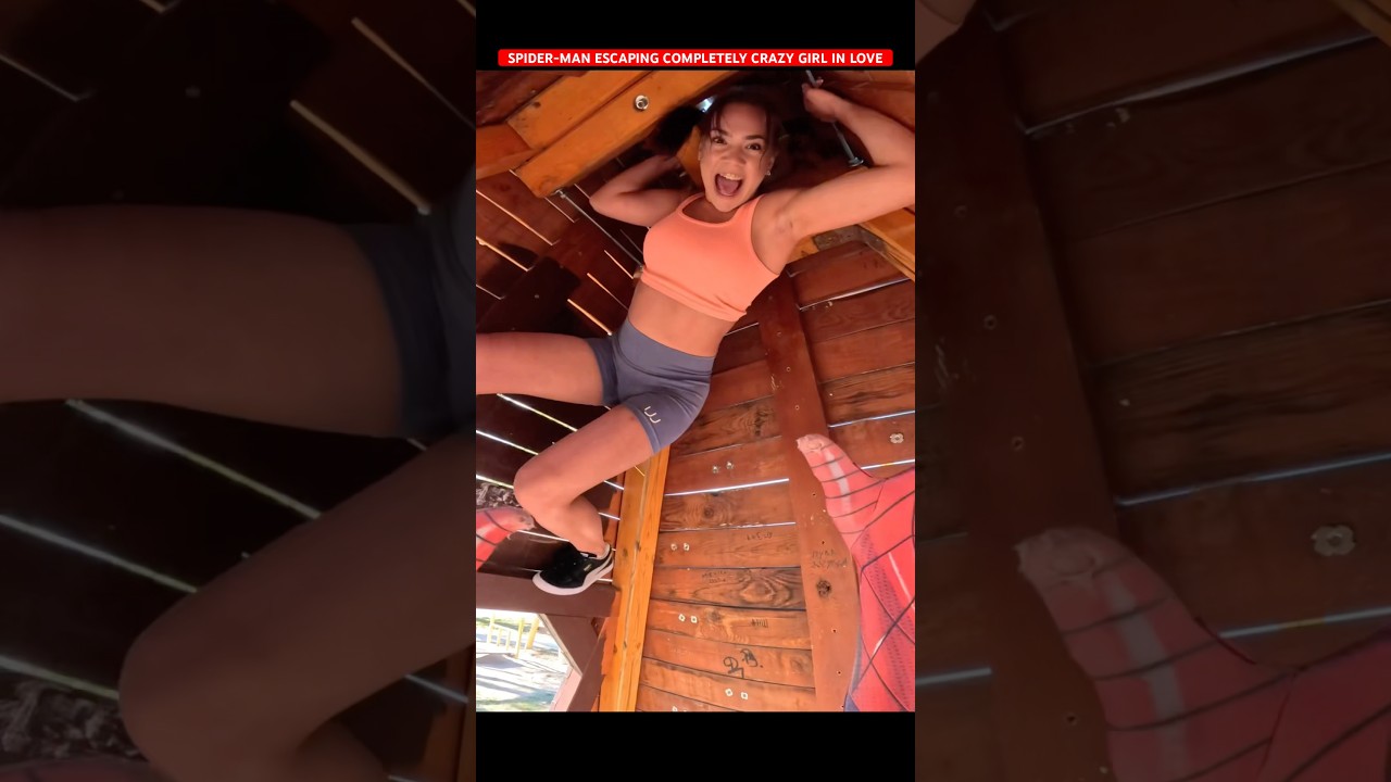 SPIDER-MAN ESCAPING COMPLETELY CRAZY GIRL IN LOVE #spiderman #crazygirl #parkour #funny #pov #love