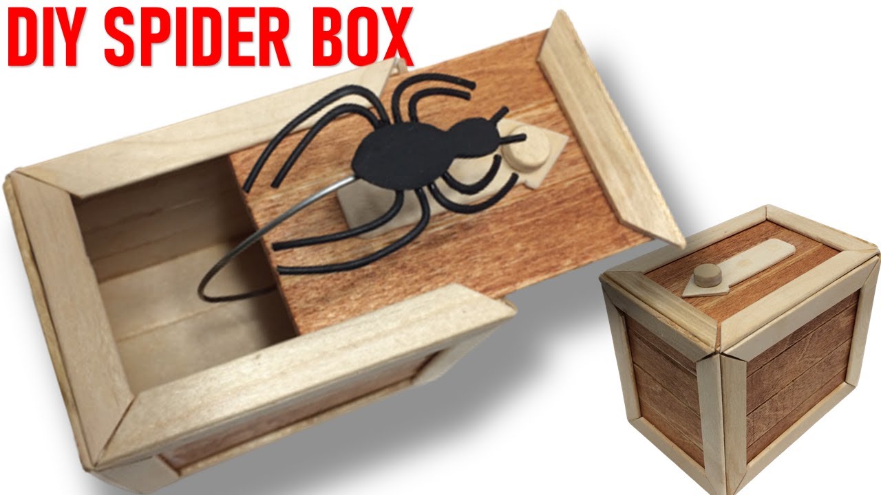 HOW TO MAKE SPIDER SCARE BOX WITH POPSICLE STICKS (DIY SPIDER BOX).