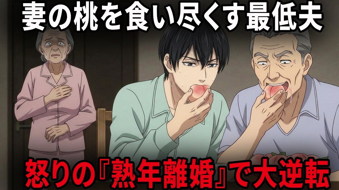 【スカッとする話】過労で倒れた私宛ての「高級な桃」を嘲笑いながら食い尽くす定年夫と息子。堪忍袋の緒が切れた58歳妻が突きつけた熟年離婚と、遺産1000万を失った男たちの悲惨な末路