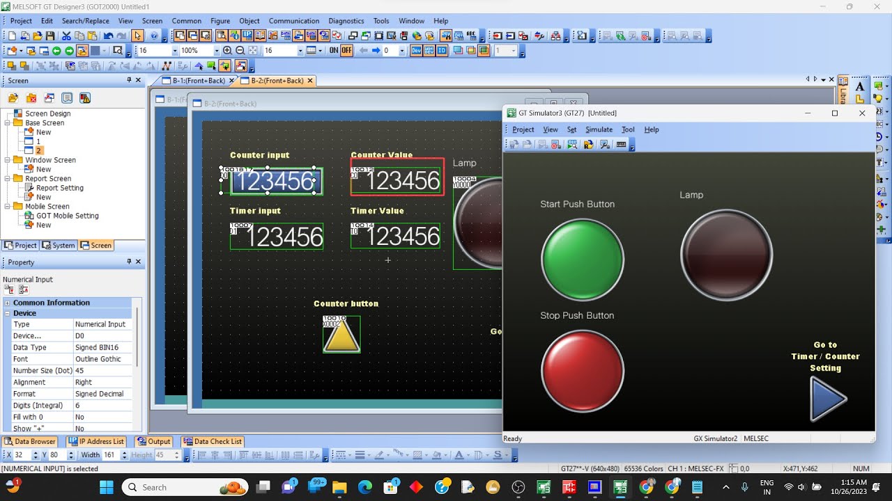 Mitsubishi HMI Design: Numeric Input & Display for Timer and Counter Control