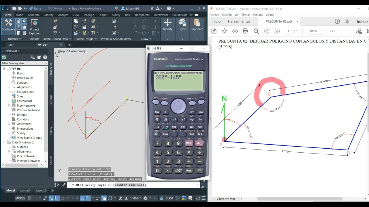 DIBUJAR POLIGONO CON ANGULOS Y DISTANCIAS EN CIVIL 3D