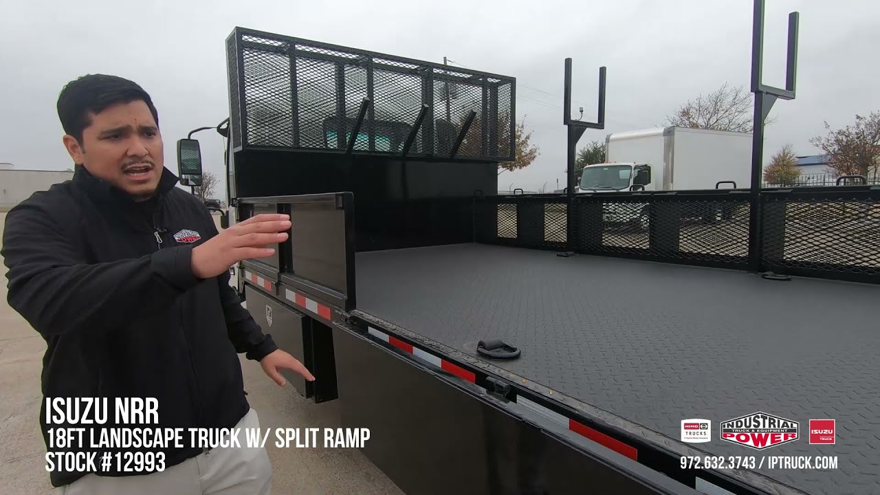 Isuzu NRR Landscape Truck - 18ft Custom Body with Split Dove-Tail Ramps | #12993