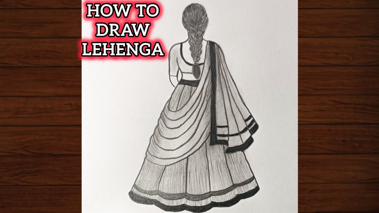 How to Draw Lehenga Style Saree | Fusion Indian Dress Drawing