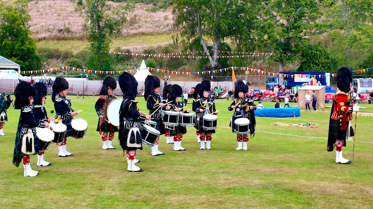 A drum fanfare by Lonach Pipe Band Drum Corps at 2025 Lonach Gathering & Games Beating Retreat