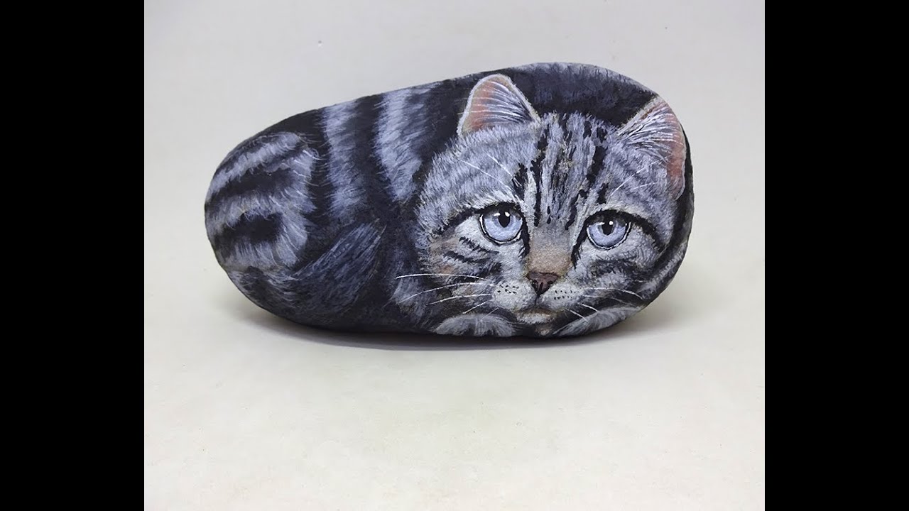 COMO PINTAR PIEDRAS CON GATO ATIGRADO PASO A PASO   Pedreta de Riu by Susana Puig