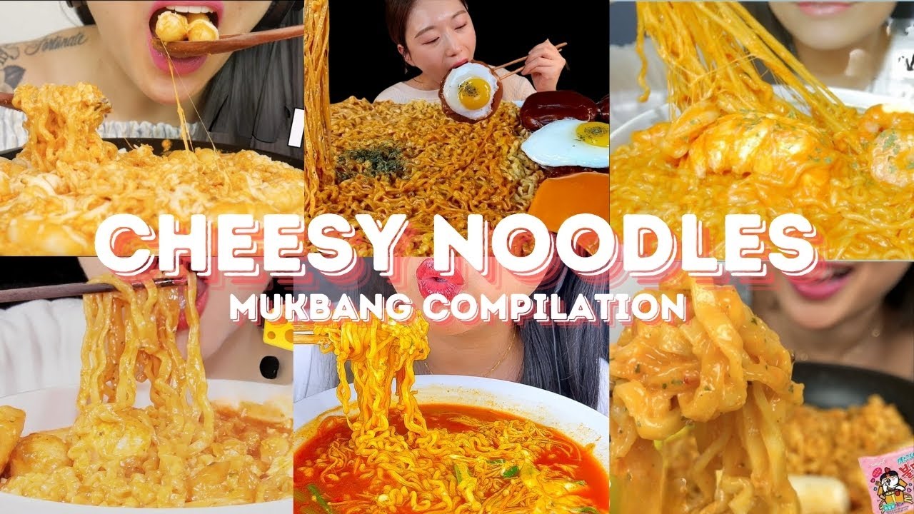 CHEESY NOODLES MUKBANG *ASMR* COMPILATION |  BIG BITES | EATING SOUNDS