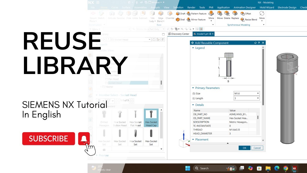 Демонстрация повторного использования библиотеки в Siemens NX CAD.