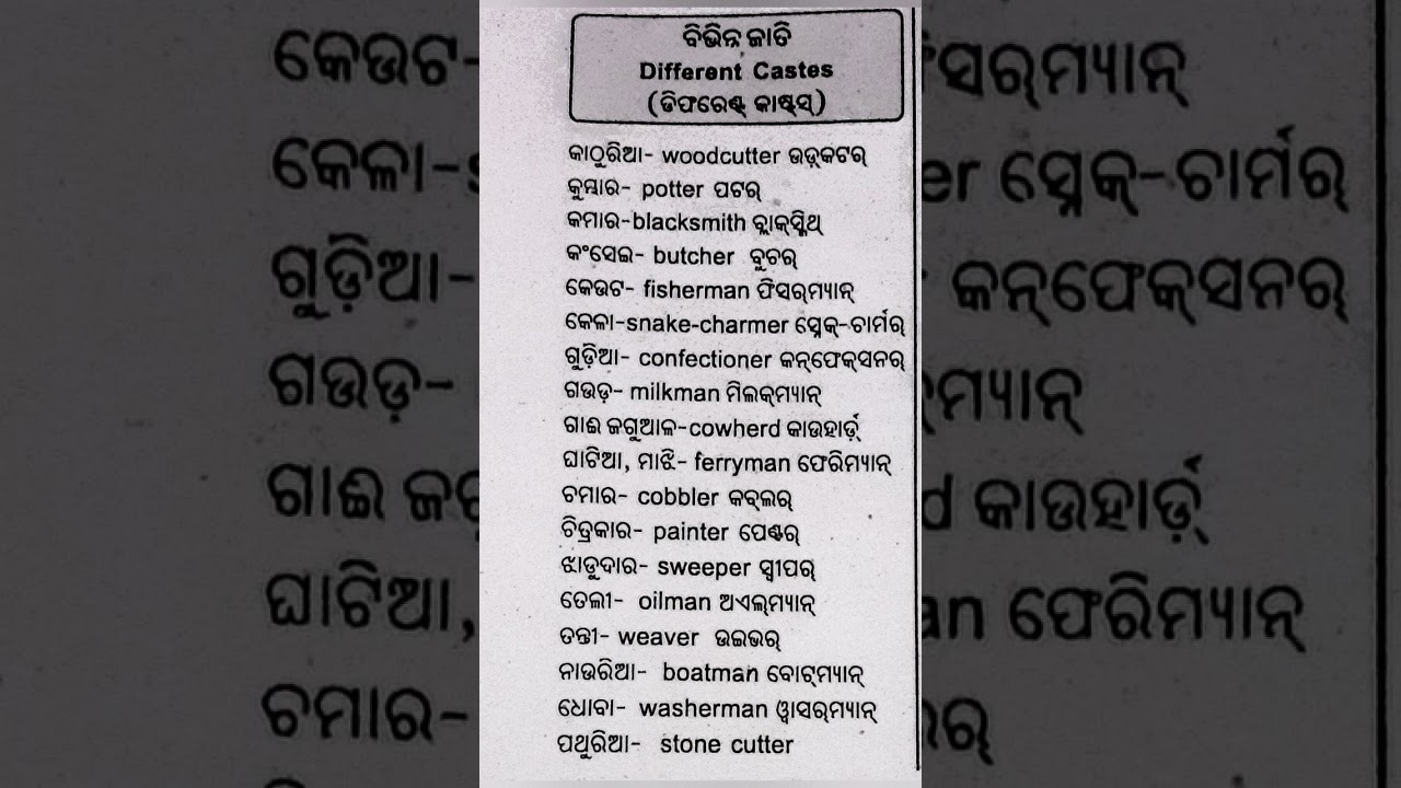 different castes #word meaning   #odia   to english #gk #shorts
