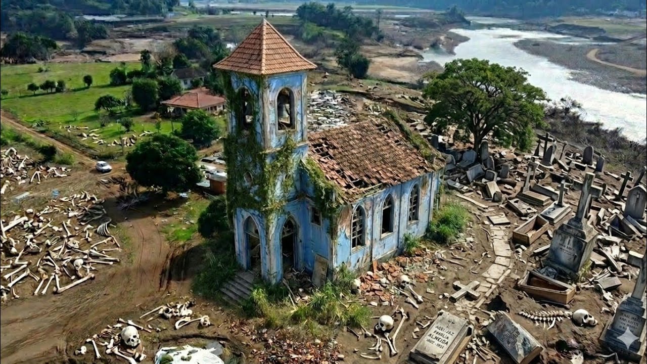 CEMITÉRIO DESTRUÍDO POR ÁGUAS DO RIO ESPALHOU DEFUNTO POR TODOS OS LUGARES 