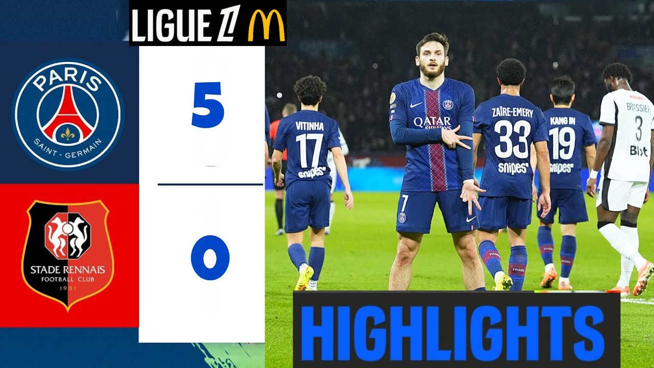ПСЖ - Ренн (5-0) Основные моменты | Лига 1 | ПСЖ против Стад Ренне | Париж Ренн | Гол Квары Квара...